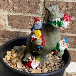 Garden Gnome Statues Outdoor Decor, 14” Dinosaur Art Outdoor